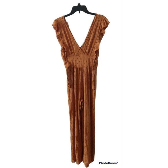 Patrons of Peace Womens Yellow Mustard Flutter Sleeve Jumpsuit Size S Back Tie - Picture 1 of 11